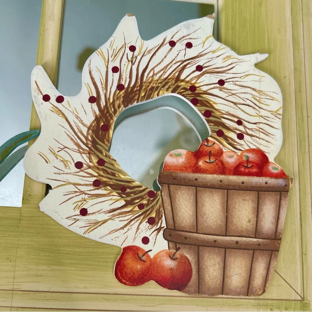 VTG Farmhouse Cottage Watering Can & Apples in Bucket Cottagecore Mirror